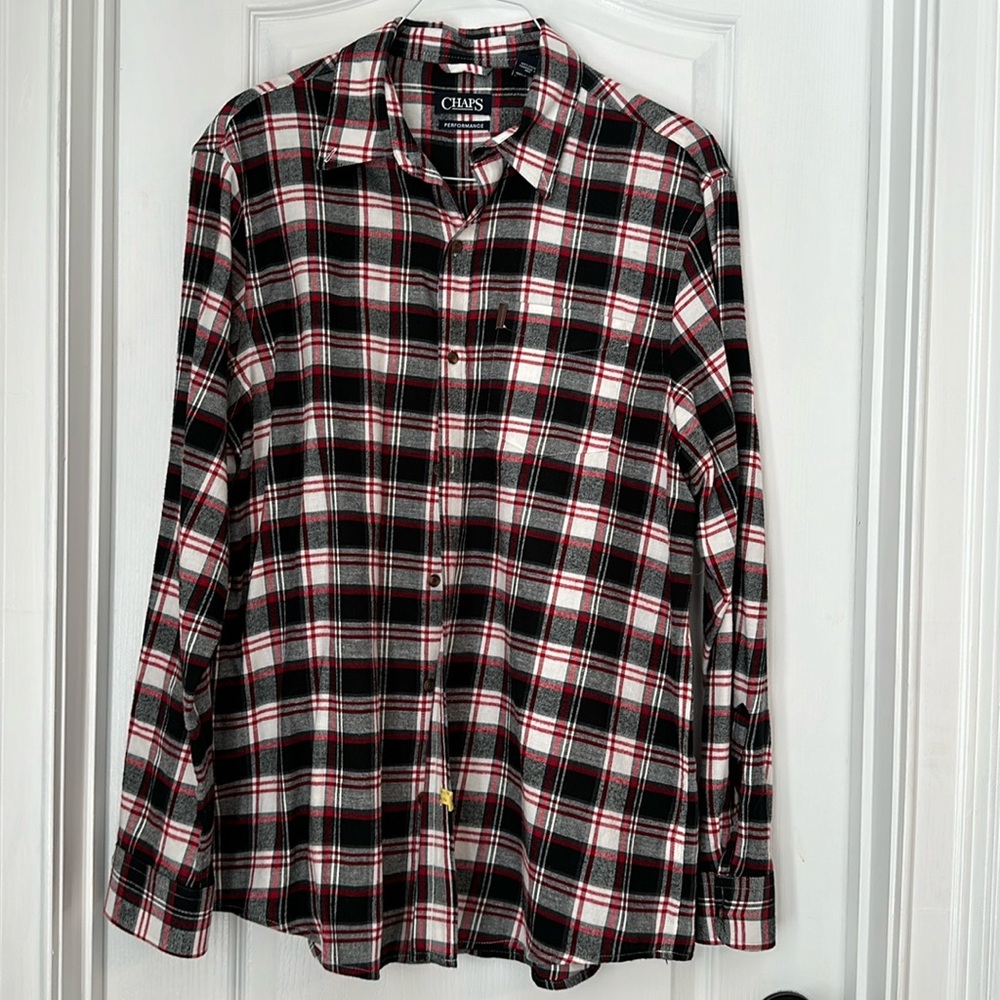 CHAPS Black / Red White Plaid Flannel Button Down Shirt XL